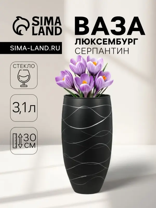 Ваза для цветов &laquo;Люксембург&raquo;, серпантин, 3.1 л, h=30 см, стекло, чёрная