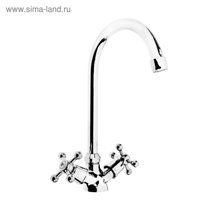 Смеситель для кухни  Смеситель для кухни "ЦС-СМ СМ511712", двухвентильный, круглый излив, латунь, хром