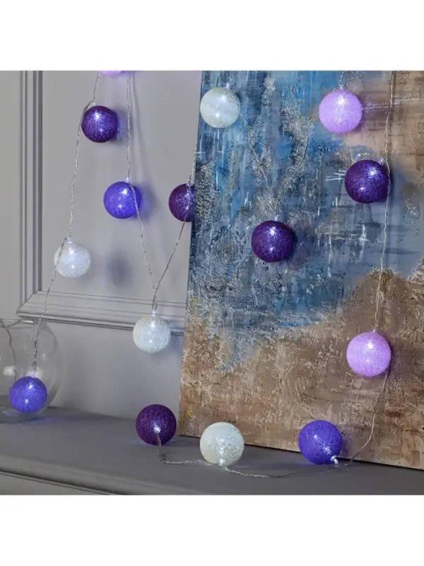 Гирлянда &laquo;Нить&raquo; 5 м с насадками &laquo;Клубки лиловые&raquo;, IP20, прозрачная нить, 20 LED, свечение белое, 220 В