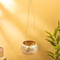 Подсвечник подвесной из кокоса, 14×14×10 см, бело-золотой
