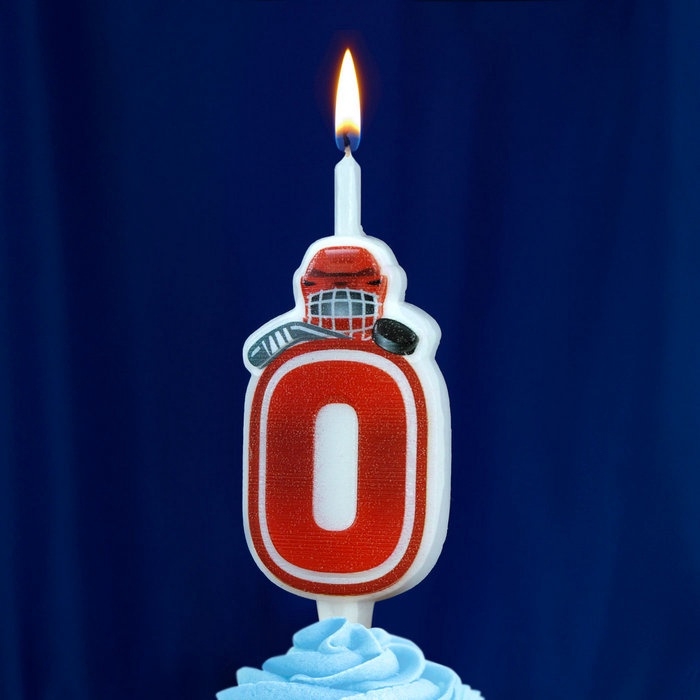 Свеча в торт «Хоккейная», цифра 0, красная