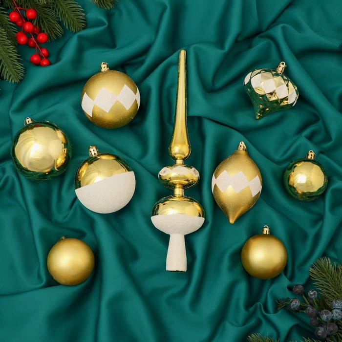 Набор украшений пластик 19 шт Набор украшений пластик 19 шт "Льдинки" бело-золотой