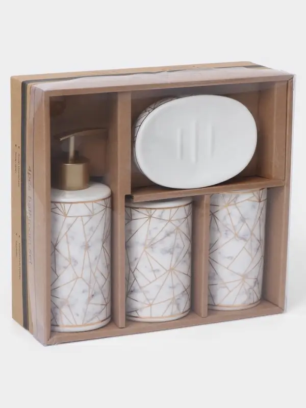 Аксессуары для ванной &laquo;Лофт&raquo;, 4 предмета, дозатор 250 мл, мыльница, 2 стакана, белые