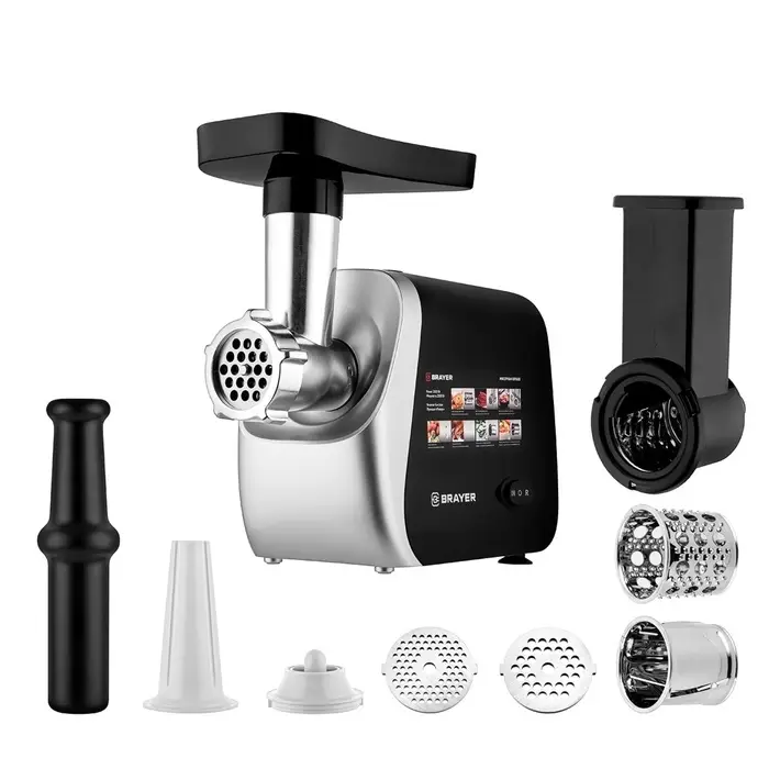 Мясорубка BRAYER 1608BR, электрическая, 2000 Вт, реверс, 3 диска, 4 насадки, 2 кг/мин Мясорубка BRAYER 1608BR, электрическая, 2000 Вт, реверс, 3 диска, 4 насадки, 2 кг/мин