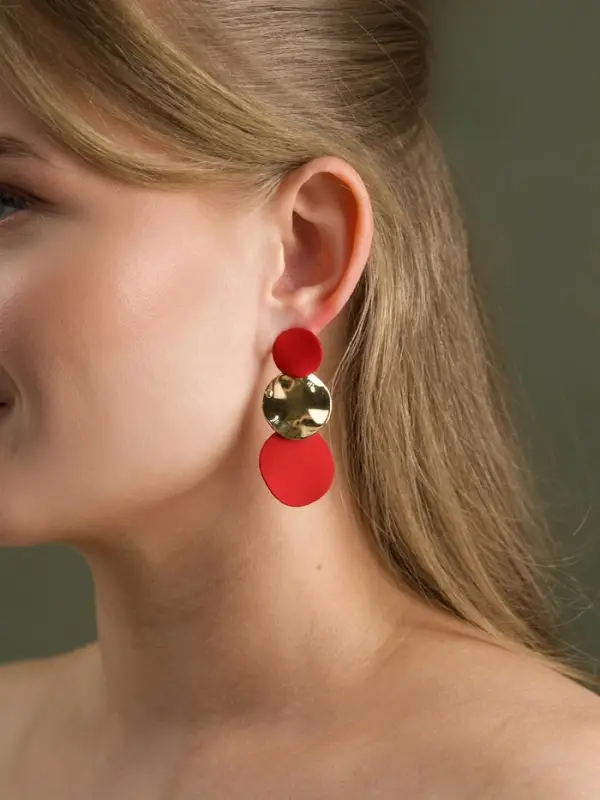 Серьги &laquo;Трио круги&raquo;, красные в золоте