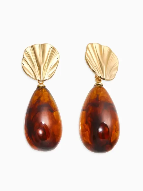 Серьги акрил &laquo;Веер с каплей&raquo;, коричневые в золоте