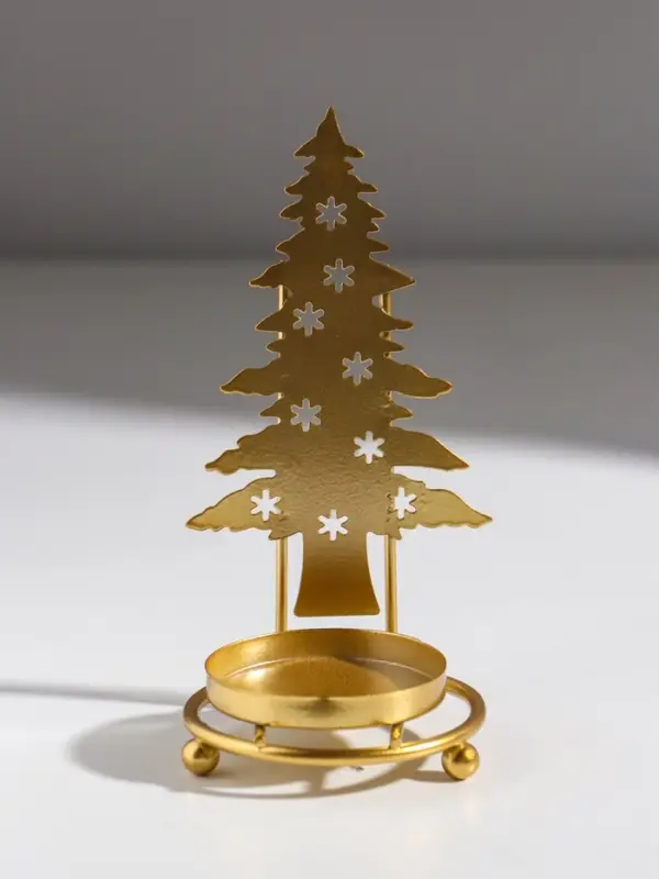 Подсвечник металл на 1 свечу "Ёлочка со звёздами" золото d=5 см 6,5х6,5х13,5 см