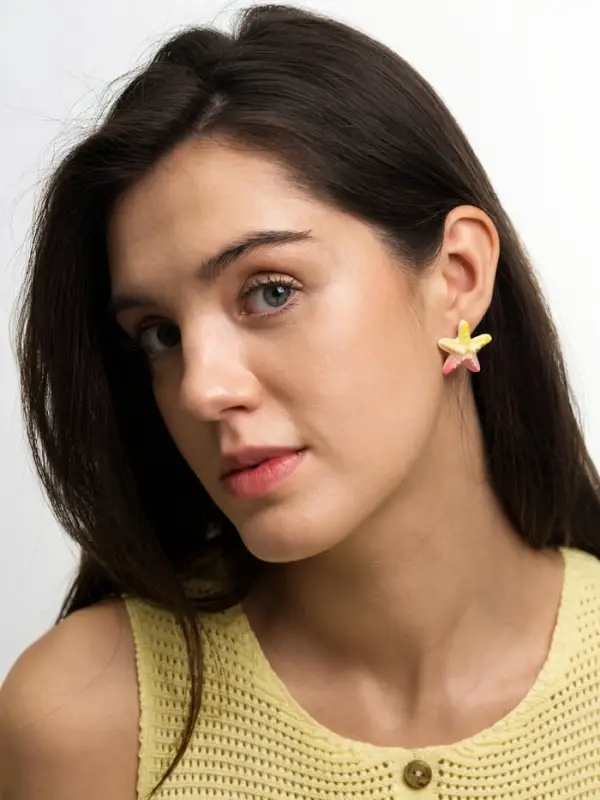 Серьги пластик &laquo;Морская звезда&raquo;, жёлтый, розовый