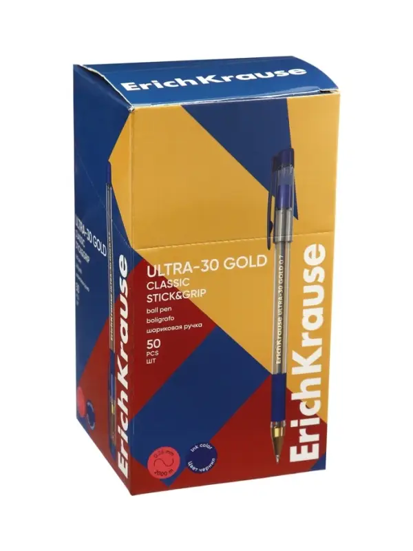 Ручка шариковая ErichKrause ULTRA-30 Gold Stick Grip, Super Glide, узел 0.7 мм, синяя