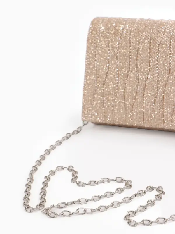Сумка-клатч женская вечерняя на магните, на длинной цепочке, блестящая, золотистая