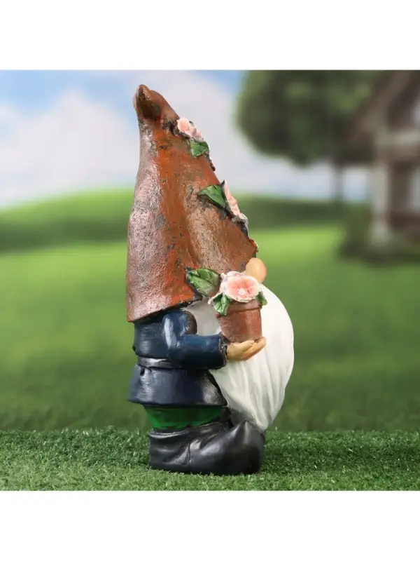 Садовая фигура - фонарь из полистоуна &laquo;Гном садовод&raquo;, 16&times;13&times;27 см, Greengo