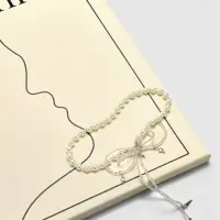 Бусы &laquo;Бантик&raquo;, с жемчугом, белые в серебре, 37 см