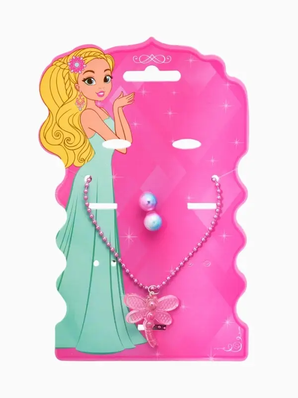 Набор детских украшений &laquo;Выбражулька. Стрекоза&raquo;, 2 предмета: кулон, пусеты, розовый