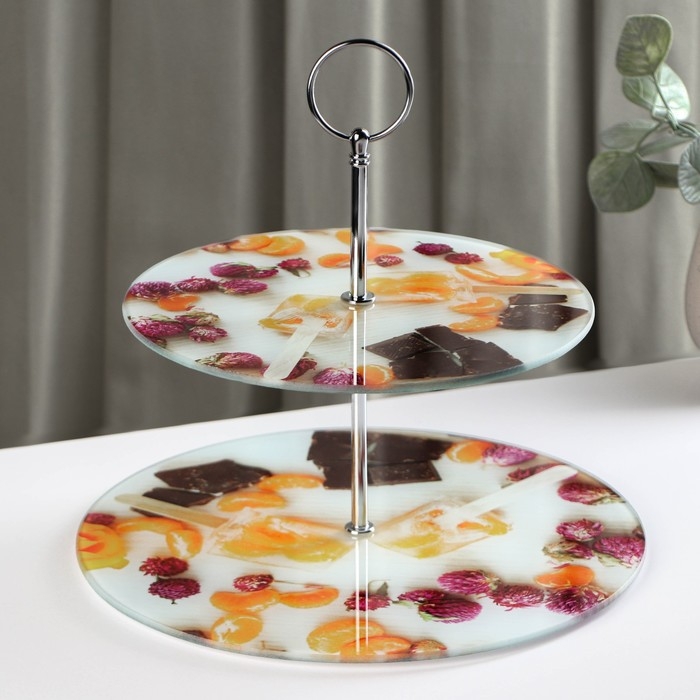 Фруктовница стеклянная 2-х ярусная Доляна «Фруктовый лёд», d=25/20 см ㅤ Фруктовница стеклянная 2-х ярусная Доляна «Фруктовый лёд», d=25/20 см ㅤ