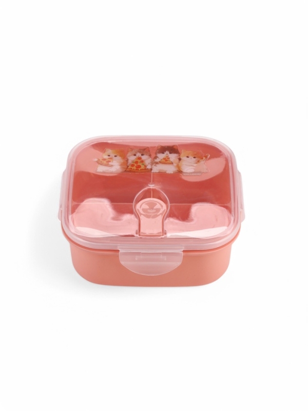 Ланч-бокс с клапаном, 3 секции, Ланч-бокс с клапаном, 3 секции, "Котята", 14 х 14 х 5 см