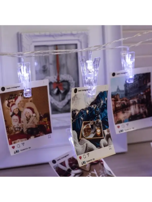 Гирлянда &laquo;Нить&raquo; 4.5 м с насадками &laquo;Прищепки&raquo;, IP20, прозрачная нить, 20 LED, свечение белое 220 В