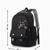 Рюкзак школьный &laquo;Котик&raquo;, 3 кармана, 2 отделения, 29&times;14&times;44 см, чёрный