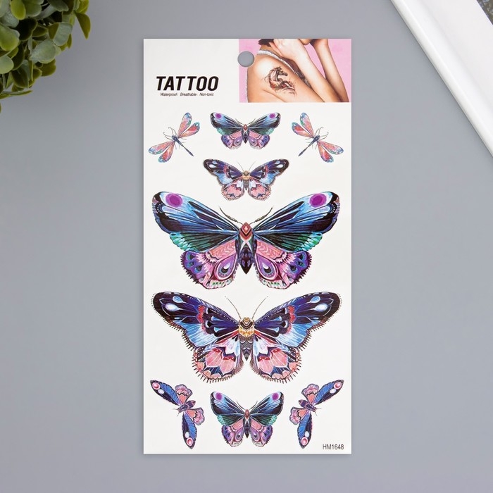 Татуировка на тело цветная Татуировка на тело цветная "Бабочки розово-сиреневые" 10х20,5 см