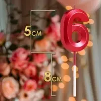 Свеча в торт на шпажке «Цифра 6», красная, 5 см
