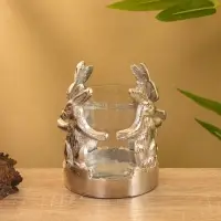 Подсвечник со стеклом &laquo;Влюбленные зайцы&raquo;, 8.5&times;8.5&times;9 см, алюминий