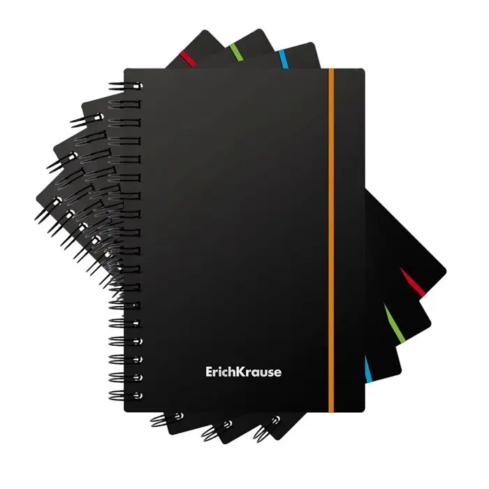 Тетрадь на спирали ErichKrause. Accent А6, 80 листов, в клетку, пластиковая обложка, на резинке, блок офсет, МИКС