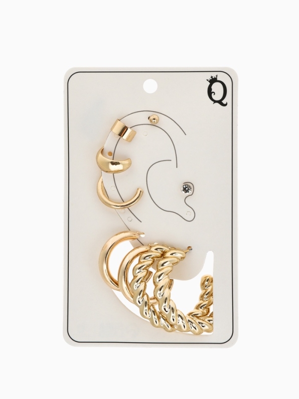 Набор серьги и каффы 9 шт. «Кольца» переплетение, цвет золото