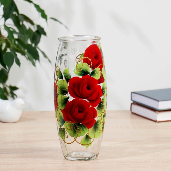 Ваза Ваза "Красная Роза" роспись на проз.стекле, d-7см 10х23 см