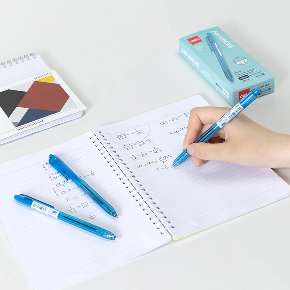 Ручка шариковая автомат. Deli SCRIVIN EQ105-BL,пул.нак 0,5,тонир корп,син