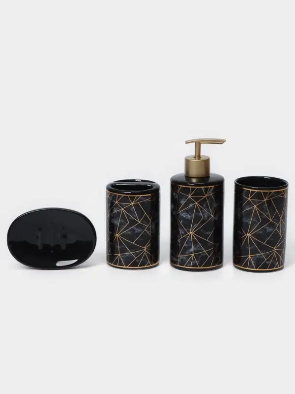 Аксессуары для ванной &laquo;Лофт&raquo;, 4 предмета, дозатор 250 мл, мыльница, 2 стакана, чёрные