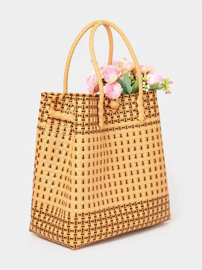 Сумка плетёная, 40&times;20&times;55 см, пластик, бежевая