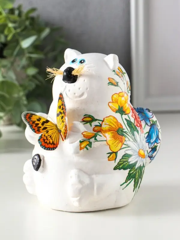 Копилка "Кот с букетом" 13,5х11х13,5 см