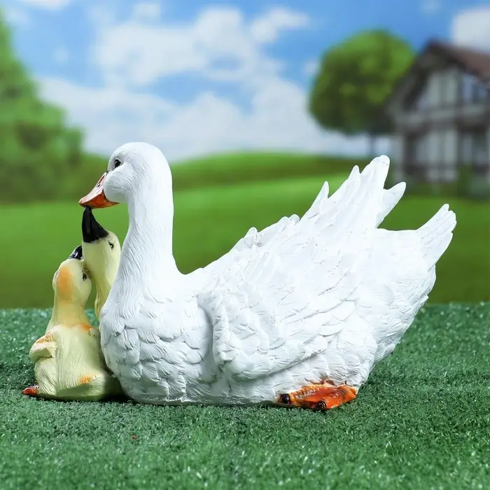 Садовая фигура из полистоуна &laquo;Утка с утятами&raquo;, 27&times;17&times;17 см