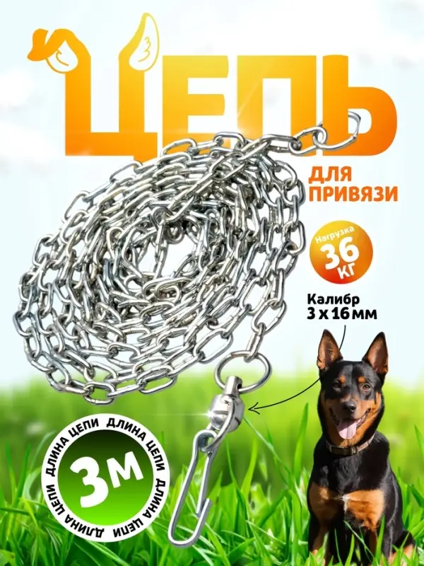 Цепь для привязи собак, 3 м, калибр 3&times;16 мм, белая