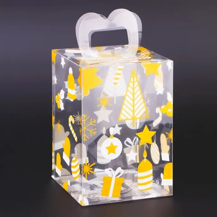 Коробка подарочная новогодняя складная ПВХ «Ёлочки» 9×9×13 см Коробка подарочная новогодняя складная ПВХ «Ёлочки» 9×9×13 см