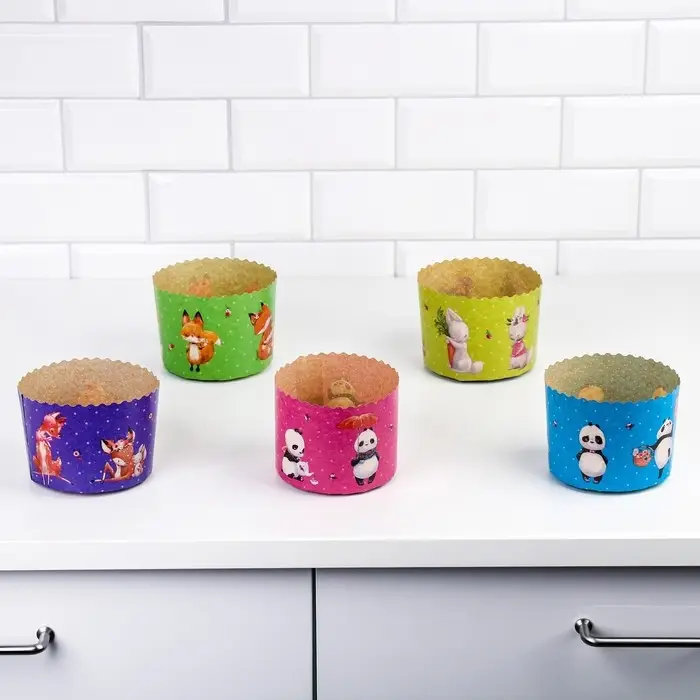 Форма бумажная для кекса, маффинов и кулича "Зверята" 110х85мм (фасовка 20 шт)