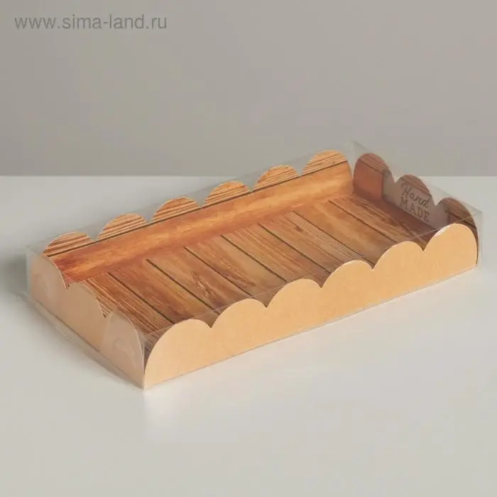 Коробка для печенья, кондитерская упаковка с пластиковой крышкой, Hand made, 10.5 х 21 х 3 см