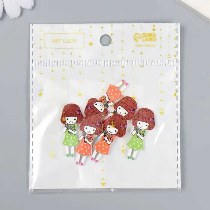 Набор пуговиц декоративных дерево "Девочки" (набор 6 шт) МИКС 3,8х1,7 см