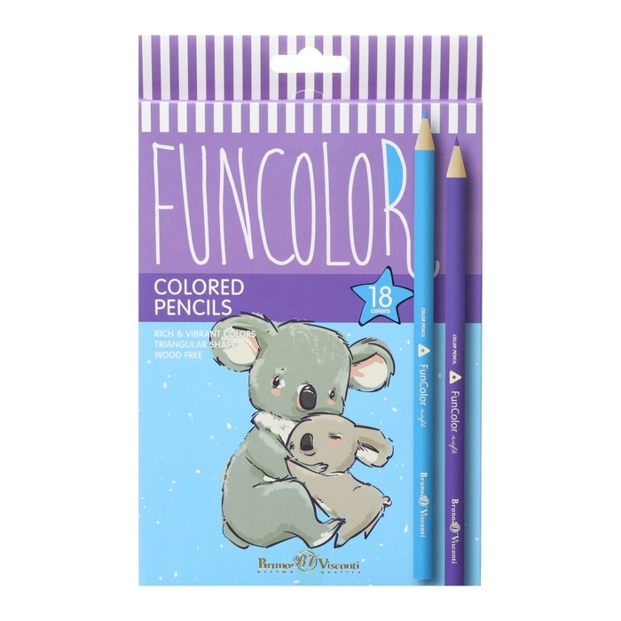Карандаши 18 цветов BrunoVisconti. FunColor, пластиковые, трёхгранные, МИКС Карандаши 18 цветов BrunoVisconti. FunColor, пластиковые, трёхгранные, МИКС