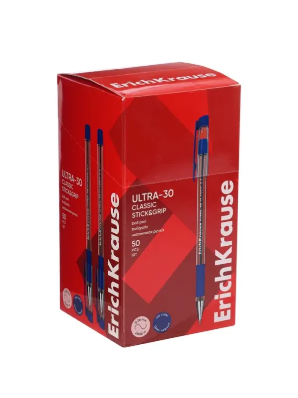Ручка шариковая ErichKrause ULTRA-30 Gold Stick&Grip Classic, 0.7 мм, резиновый держатель, ультра, синяя Ручка шариковая ErichKrause ULTRA-30 Gold Stick&Grip Classic, 0.7 мм, резиновый держатель, ультра, синяя