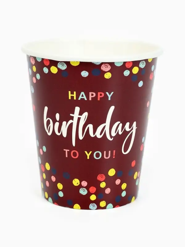 Стакан одноразовый бумажный «Happy Birthday» , конфетти 250 мл