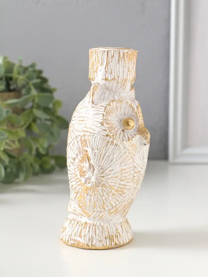 Подсвечник полистоун на 1 свечу "Филин. Золотые круги" d=2,2 см 7х6,5х14 см