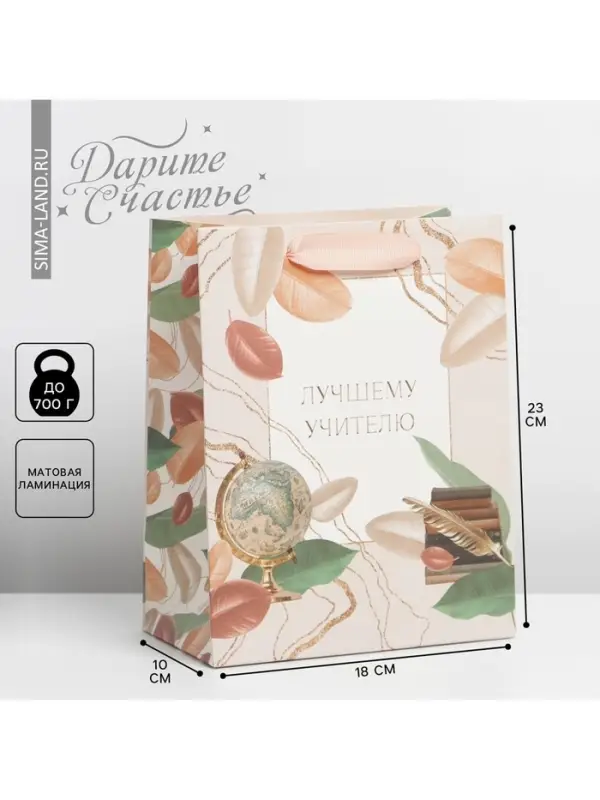 Пакет подарочный ламинированный, упаковка, «Лучшему учителю», MS 18 х 23 х 10 см