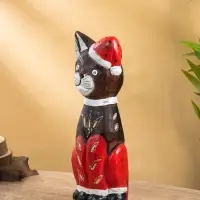 Сувенир интерьерный "Кот новогодний" 14х10х40 см, дерево Сувенир интерьерный "Кот новогодний" 14х10х40 см, дерево