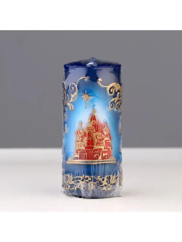 Свеча - цилиндр &laquo;С Храмом, резной&raquo;, 4.3&times;4.3&times;9.5 см