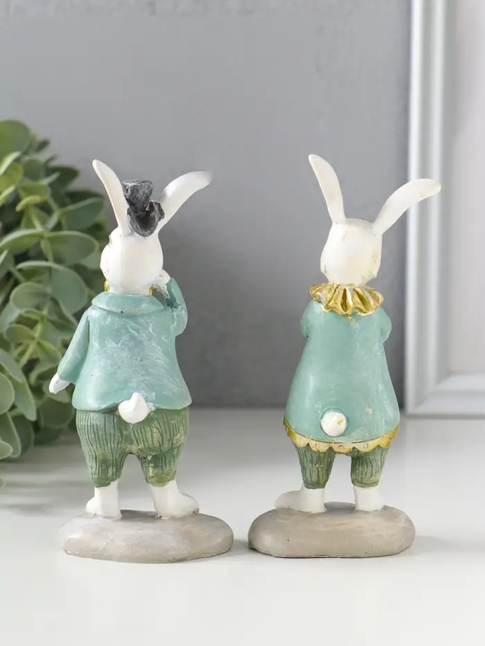 Сувенир полистоун "Парочка зайчат в костюмах с жабо/бабочкой" набор 2 шт 5,5х4х12,5 см
