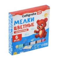 Мелки цветные Calligrata, в наборе 6 штук, квадратные, МИКС