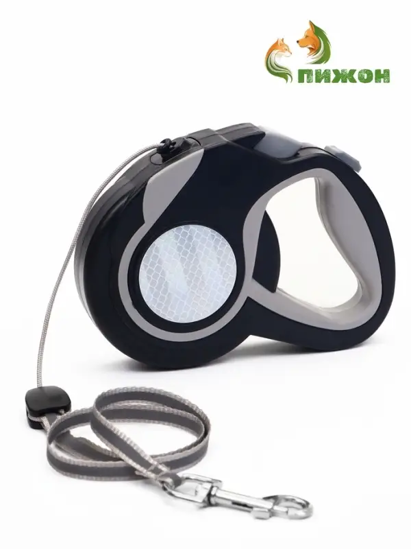 Рулетка &laquo;Пижон&raquo;, 8 м, до 40 кг, трос, светоотражающая, прорезиненная ручка, серая