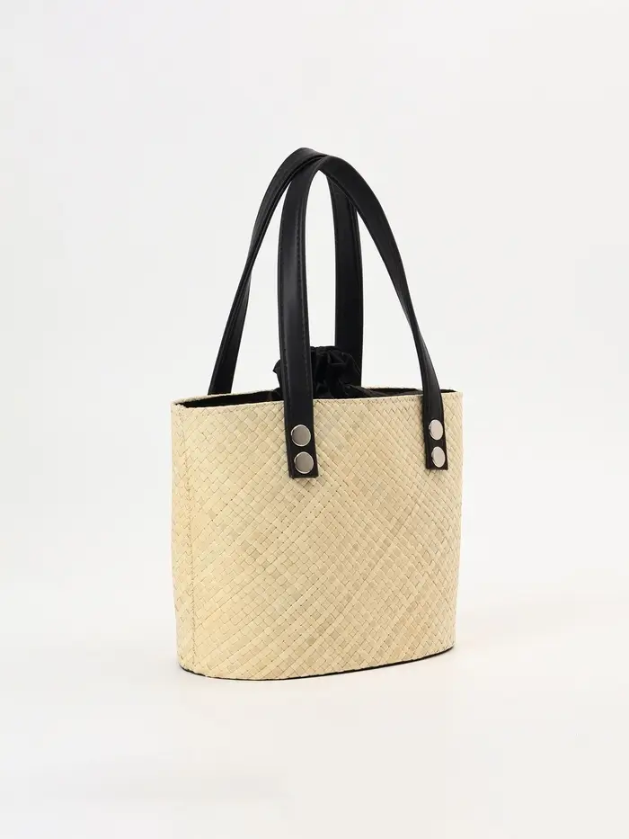 Сумка плетёная из пандана, 23&times;14&times;35 см, бежево-чёрная