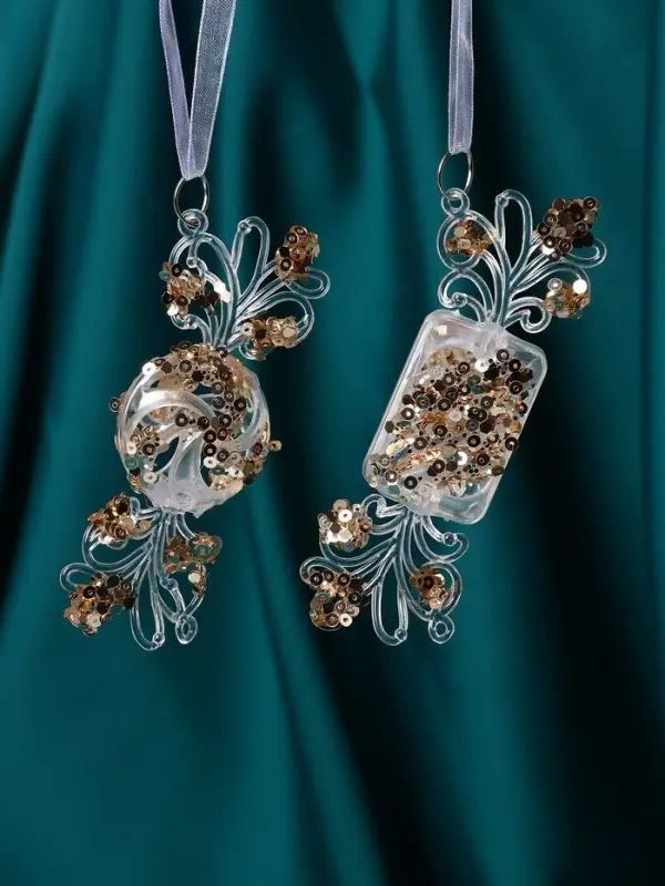 Украшение ёлочное "Праздник" (набор 2 шт) 10,5х4 см, прозрачно-золотой