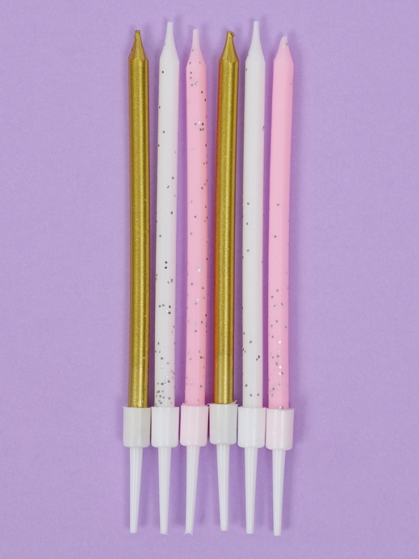 Свечи для торта  Свечи для торта "Блестящая вечеринка", 6 шт, белый, розовый, золотой